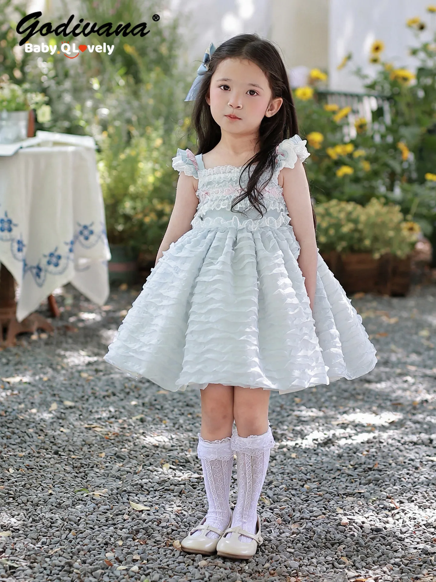 Original Baby Girls Sweet High End Heavy 2026 New Summer Princess Dress Kids Cute Feifei Sleeve Mesh Cake Casual Ball Gown