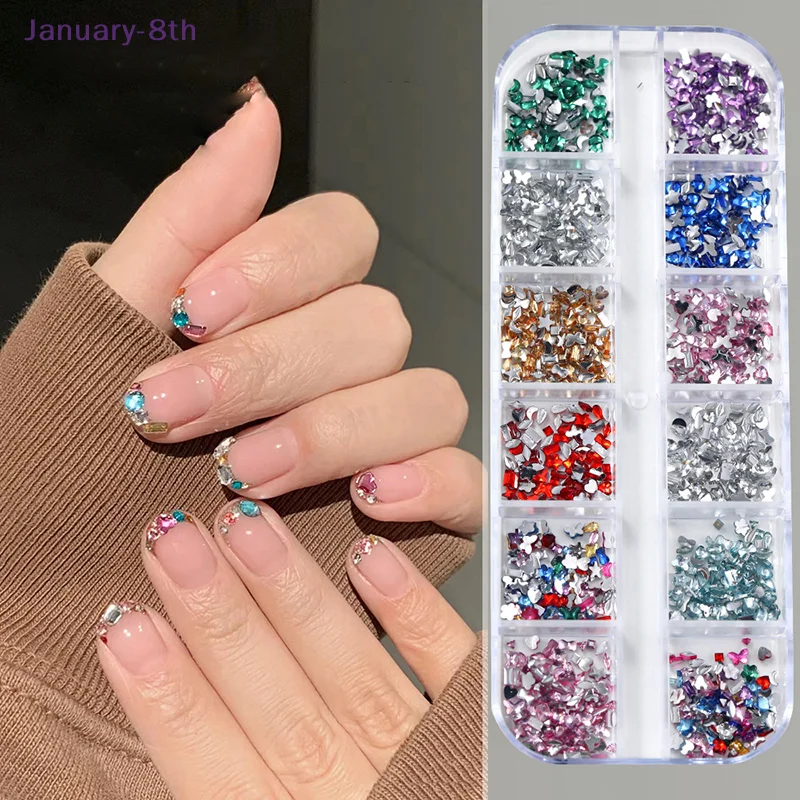 12-raster mini-nagelstrass platte achterkant verfraai nagels diy decoratieve 3D-manicure nagelkunstdecoraties voor meisjes