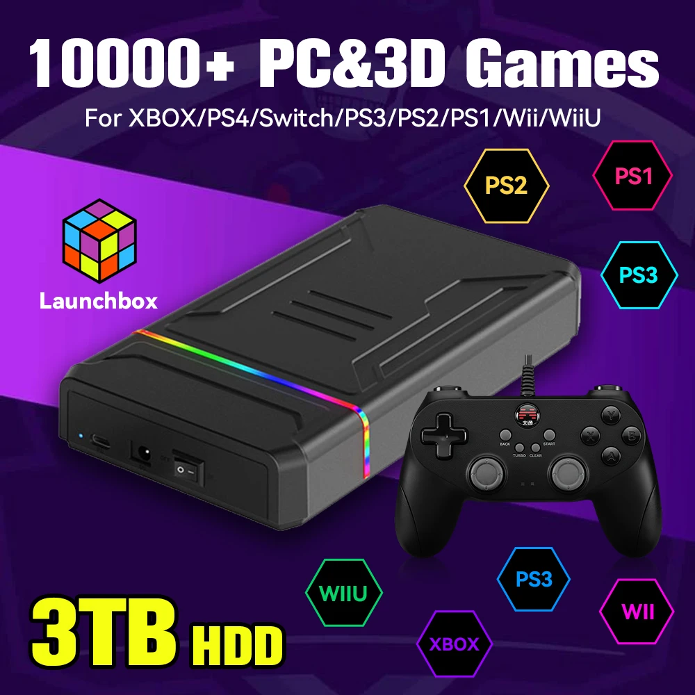 

Launchbox 3TB Portable Gaming HDD Video Game Console for Switch/Xbox/PS4/3/2/1/Wii/Wiiu with 10000+PC&3D Games for Win PC/Laptop
