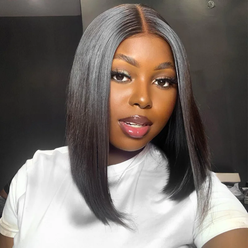 

Straight Bob 13x4 Lace Front Wigs Swiss Lace Brazilian Remy 180 % Density Short Bob Hair For Women Pre Plucked 4x4 Closure Wig