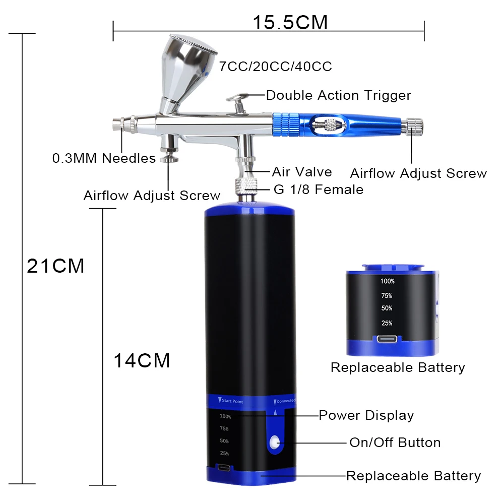 Kit de aerógrafo portátil inalámbrico con compresor, PISTOLA DE PULVERIZACIÓN eléctrica de mano, tatuaje para colorear, modelo gráfico de Graffiti