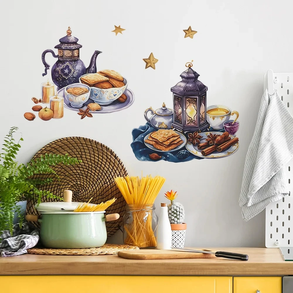 2Colored Middle East Festival Food Teapot Wall Stickers Kids Room Dining-room Kitchen  Home Decoration Decal Poster Wallpaper