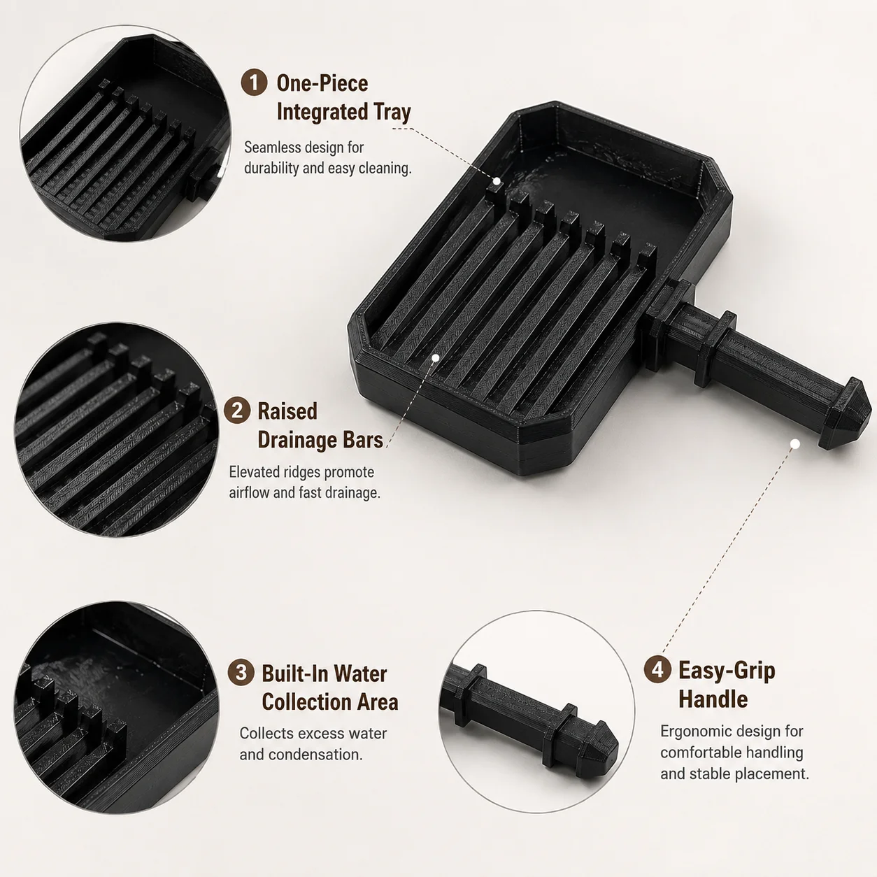 Multifunctional Black Sword-Shaped Water-Draining Coaster Tray, Condensation Water Collection Coaster, Space-Saving Desktop Organizer, Suitable for Dorms, Bedrooms, and Office Countertops