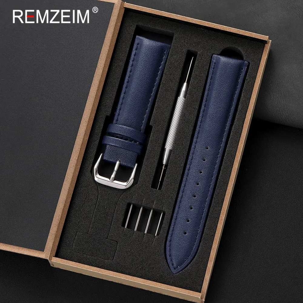 Soft Leather Watch Strap for Women 18mm 20mm 22mm Watchband Blue Green Red Pink White with Gift Packing Box Casual Wristband
