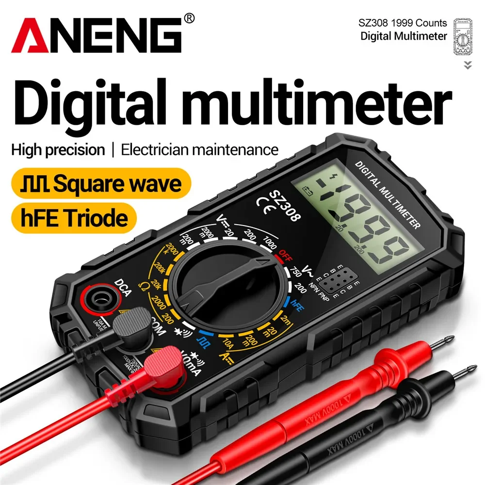 

ANENG SZ308 Digital Multimeters Square Wave Tester 1999 Counts HFE Triode Buzzer Multimeter AC/DC Voltage 10A Current Meter Tool