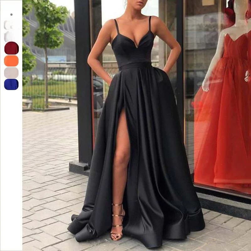 

Spring New Sle Slimming Color Saree Sle Long Evening Gown with Train Strap Satin Material mid Waist Design Wedding Dr