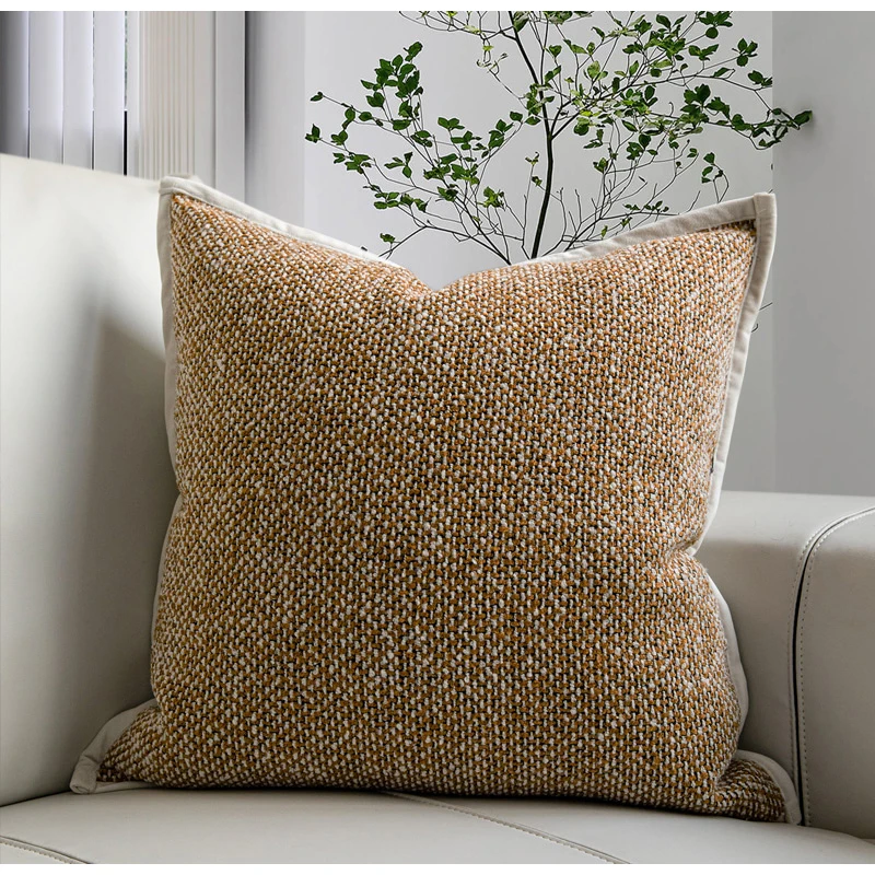 DAVINRICH Orange Beige Jute Linen Texture Pillow Case Vintage Boho Home Décor Modern Farmhouse Bohemian Cushion Cover 45x45cm