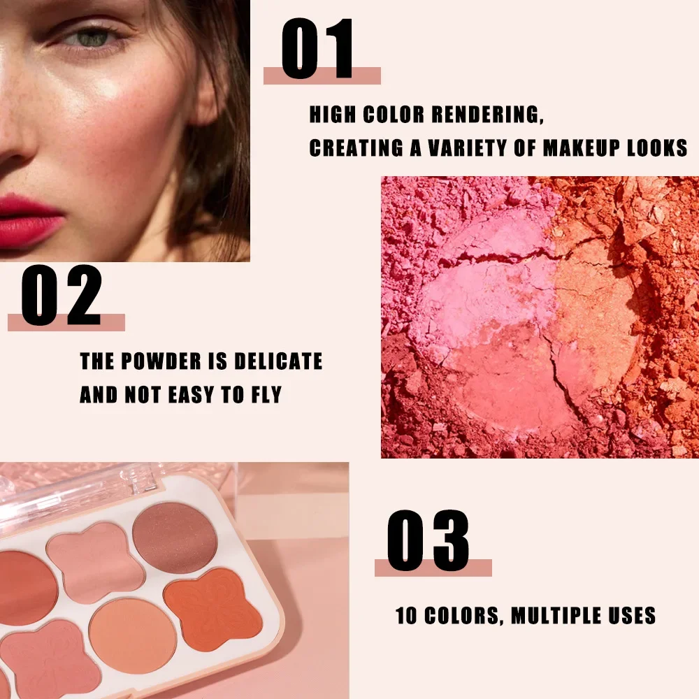 คุณภาพสูง MISS ROSE 10 สี Natural Nude Face Blush Palette แต่งหน้าครอบคลุม Blushe Highlight Contour Blusher แผ่นเครื่องสําอาง