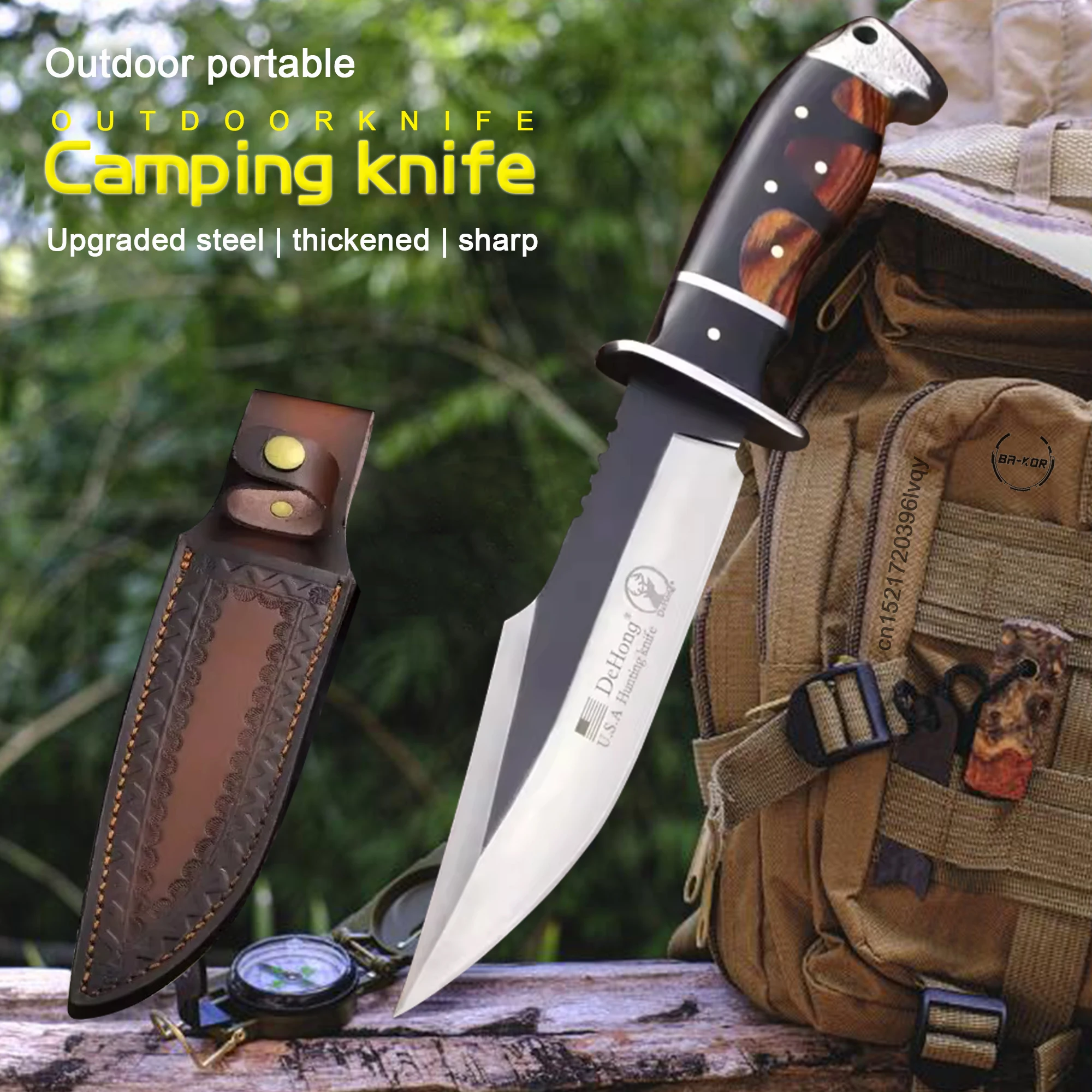 DEHONG USA Classic Tactical Hunting Straight Knife for outdoor fishing wilderness Adventure survival, jungle EDC tools