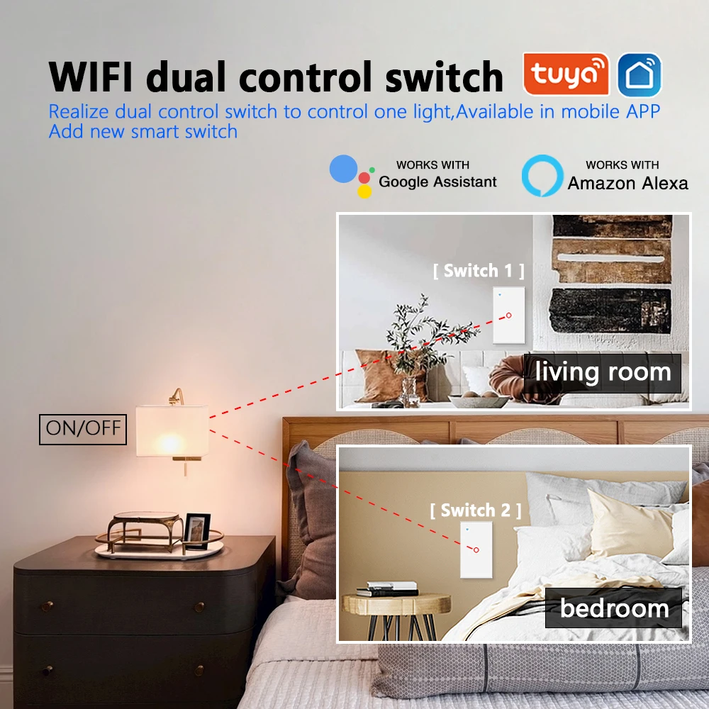 118 US Tuya Sensors Touch Switch Works With Google Home Alexa Voice Control WiFi Smart Home Appliance Need Neutral 1gang 2Way