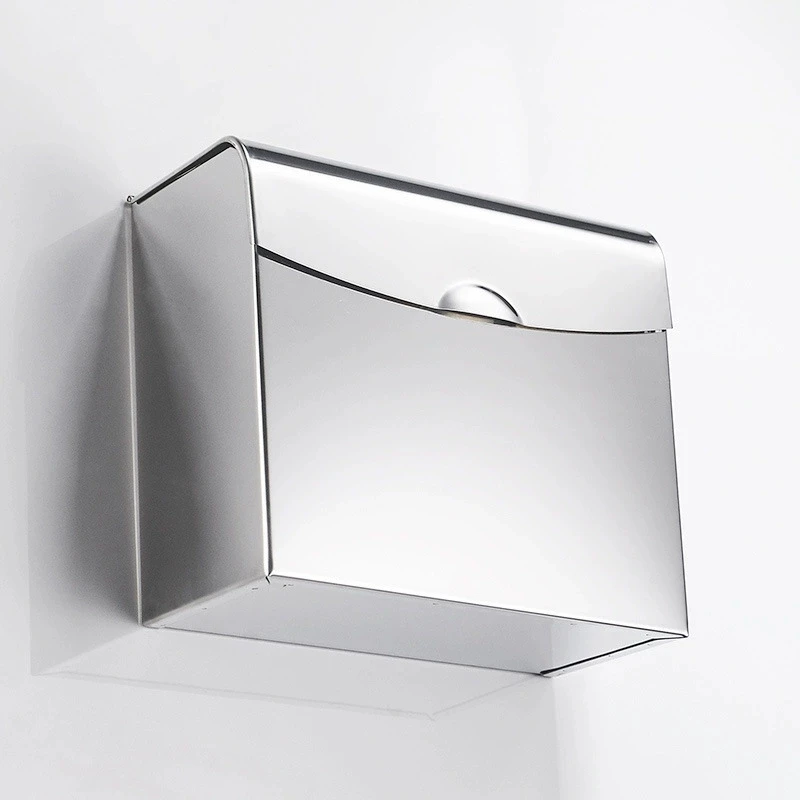 Chrome/Nickel Square 304 Stainless Steel Bathroom Tissue Box Waterproof Hotel Guesthouse Paper Towel Hand Towel Box for Bathroom