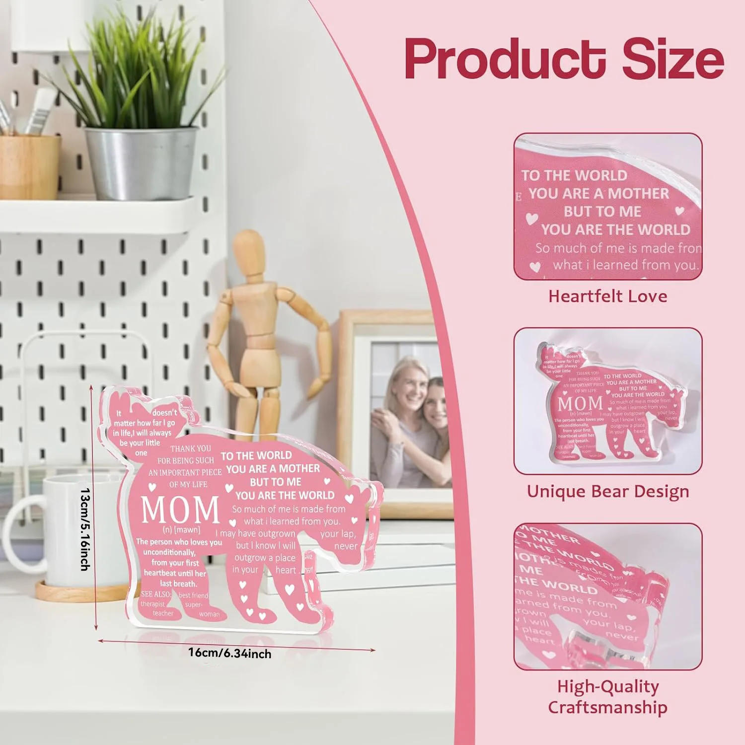 Gifts for Mom - Mothers Day Gift for Mom from Daughter,Son Mother Christmas Birthday Present Mama Bear Plaque Desk