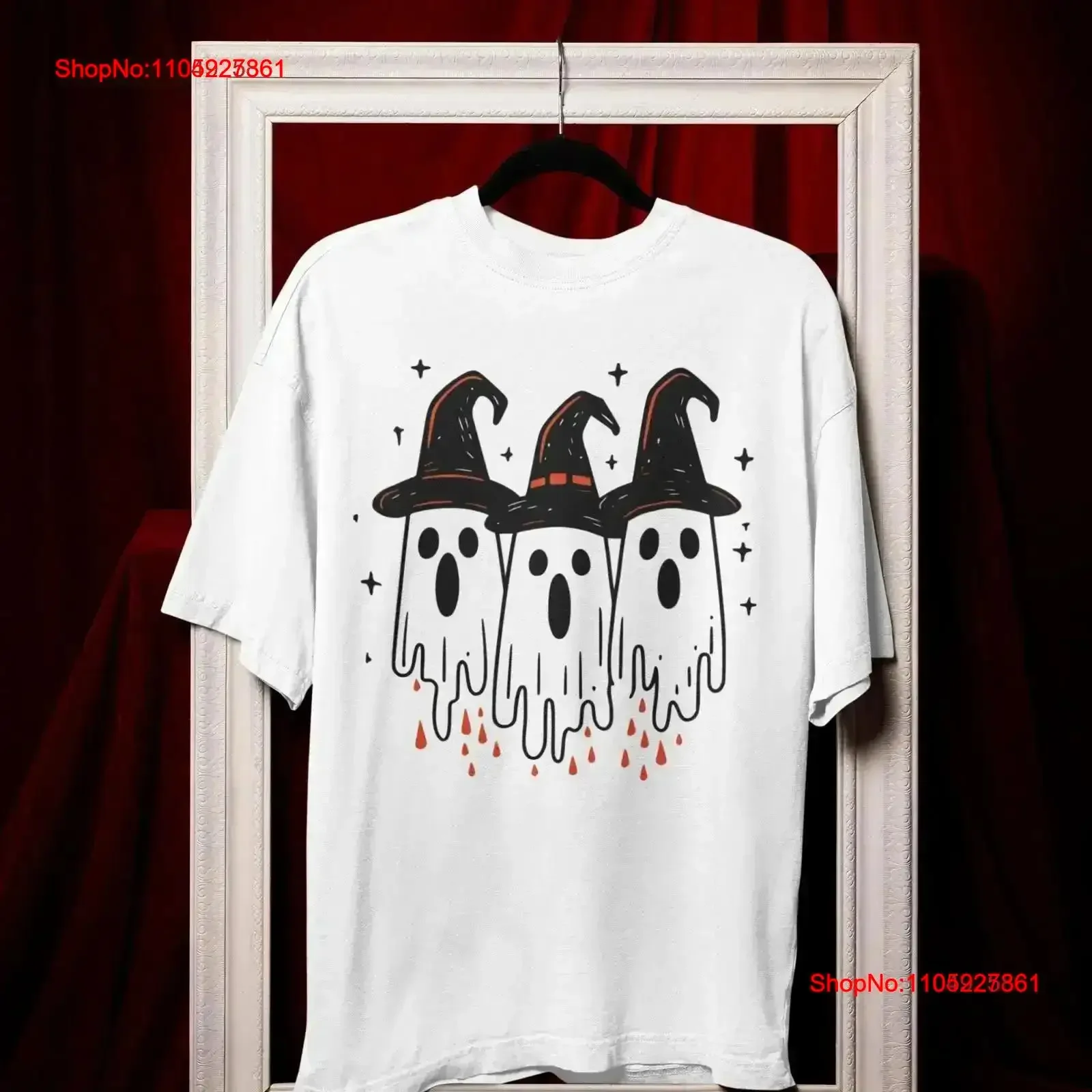 Spooky Trio Cartoon Ghosts in Witch Hats Halloween T Shirt hitchhiking lonesome vintage Washed fashion Stretched vintage