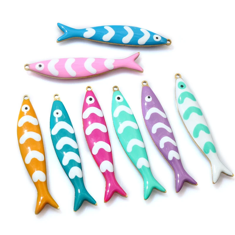 10pcs 40x8mm Stainless Steel Enamel Fish Charms Pendant DIY Jewelry Making Accessories Findings for Necklace Earrings Bracelets