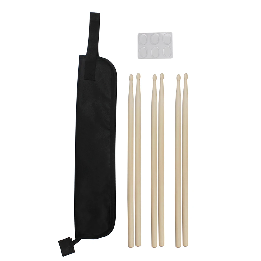 

3pcs Maple Wood Drumsticks White Dampener Carrying Bag Waterproof Drumstick Holder Portable Durable Sturdy Drumstick