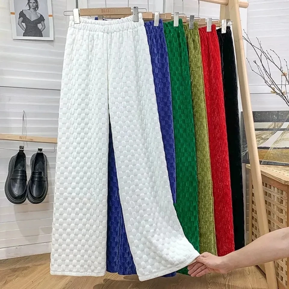 Pantaloni Casual a gamba larga scozzese verde pantaloni dritti jolly larghi Slim in velluto da donna primavera autunno nuovi pantaloni lunghi