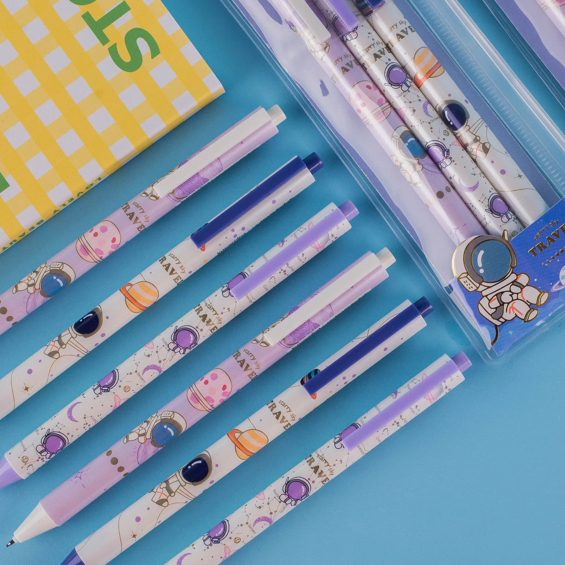 3 pcs/set Kawaii Astronaut Cartoon Black Ink Mechanical Gel Pens For Writing School Office Supply Stationery Gift Cute Pens