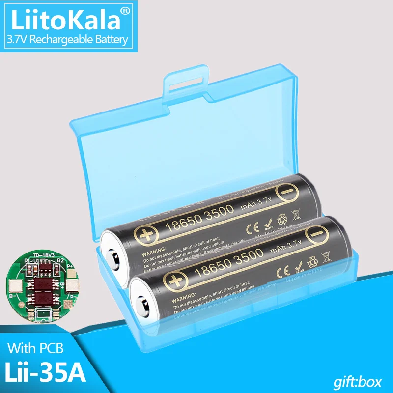 1-20PCS LiitoKala Lii-35A with PCB 100% Original 3.7v 3500mah 18650 Lithium Rechargeable Battery For Flashlight batteries+box