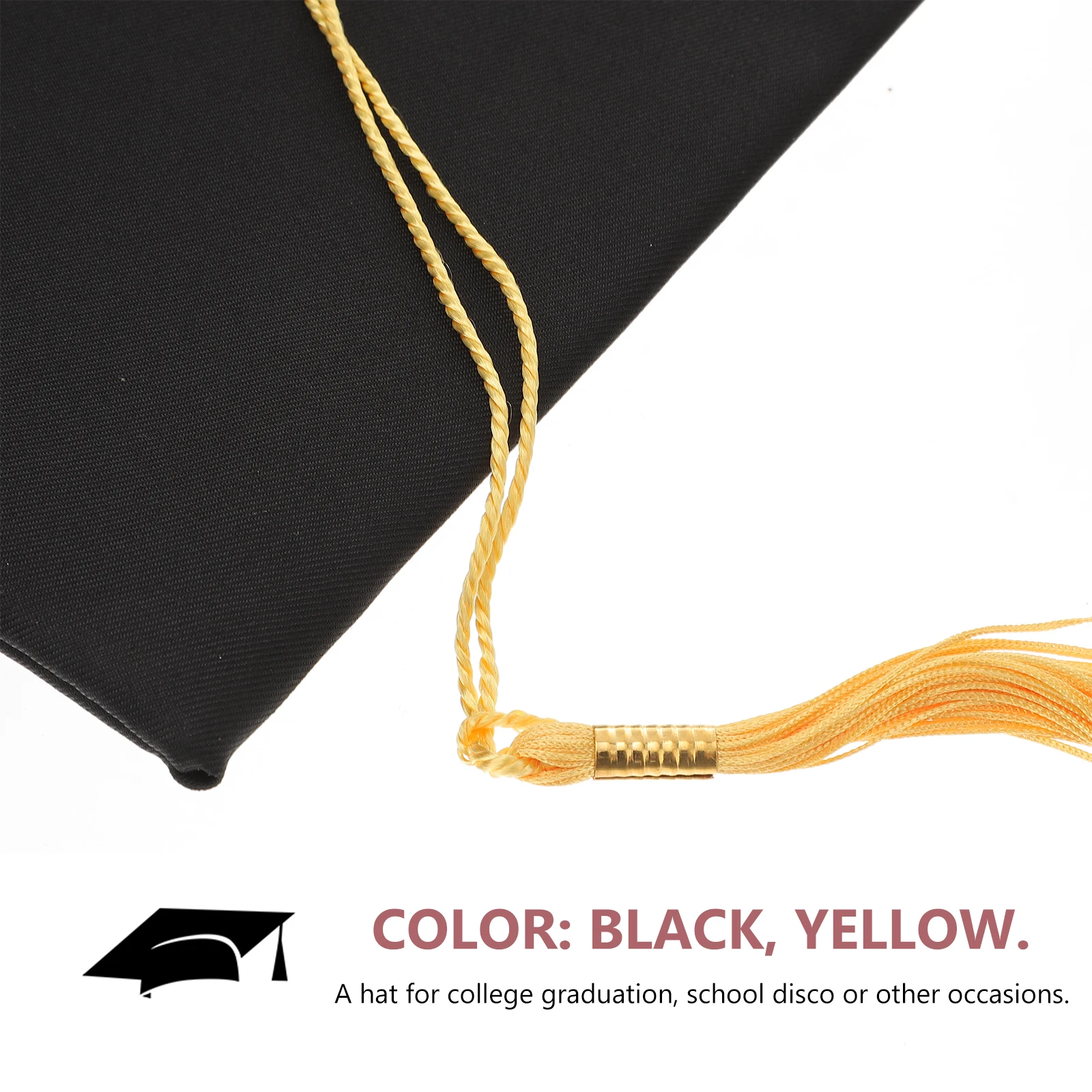 

Graduation Hat 24x24cm Black Yellow Adjustable Polyester Cap College Party Disco Accessories Bachelor Degree Hat