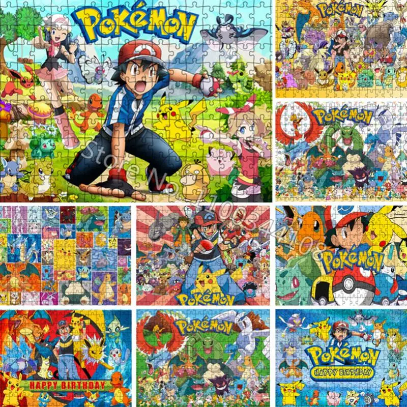 Pokemon Jigsaw Puzzle Pikachu Cartoon Characters Puzzles Children's Educational Adult Decompression Handmade Toys Home Decor