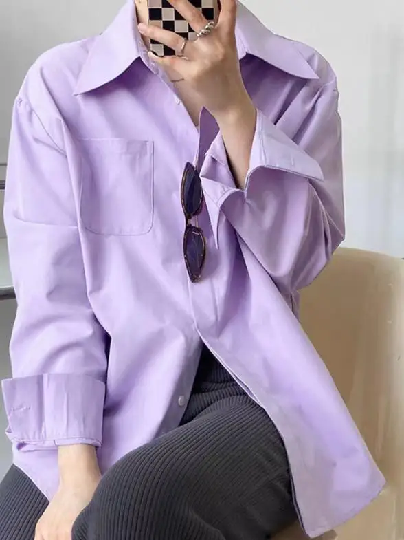 2025 automne/hiver nouvelle mode féminine loisirs vacances bouton couleur unie chemise à manches longues vêtements pour femmes