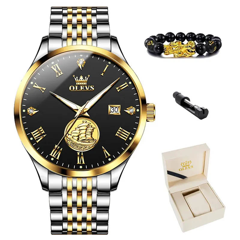 OLEVS-Reloj de pulsera para hombre, accesorio masculino de acero inoxidable, luminoso, resistente al agua, con fecha Original, automático, 6696