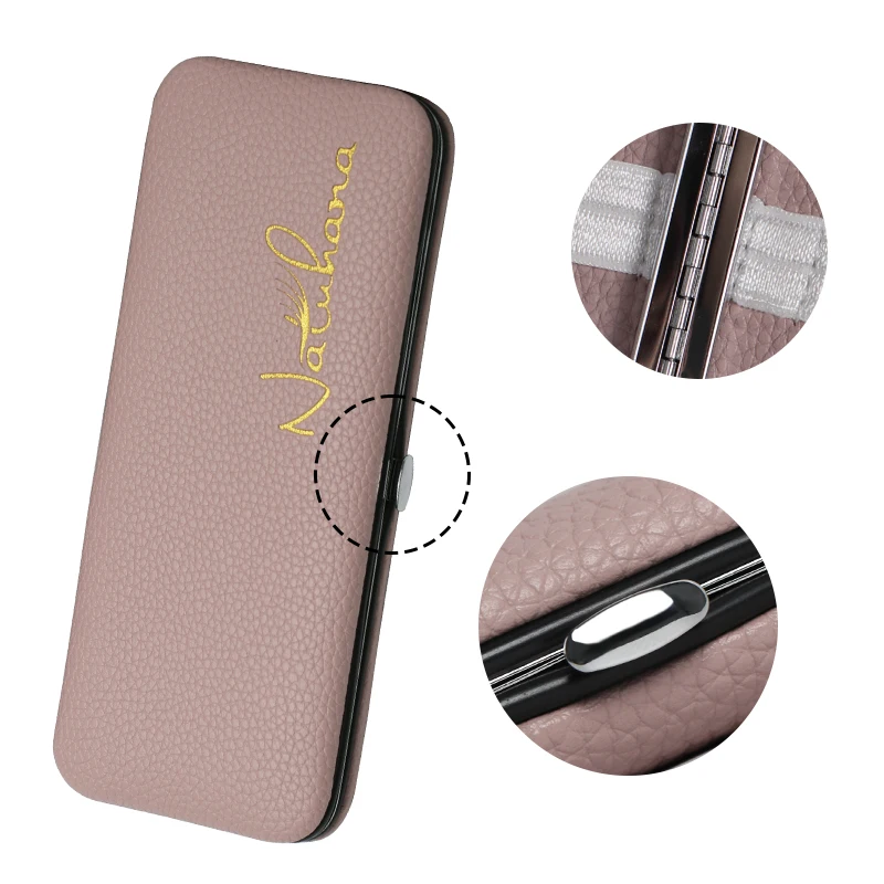 NATUHANA Eyelash Tweezers Set with Rose/Cream/Mocha-colored tweezers case Storage box for eyelash extension tweezer Makeup Tools