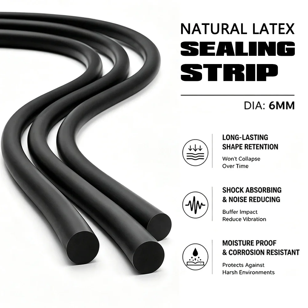 Black Solid Latex Strip diameter 6mmHigh Elastic And Durable 1/2/3/5M for Securing & Tying Down Natural Latex Sealing Strip