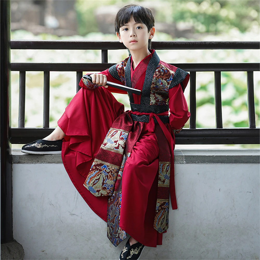 Boy Hanfu Autumn New Improved Embroidery Folk Ancient Costume Children's High-end Handsome Traditional Chinese Swordsman Outfits