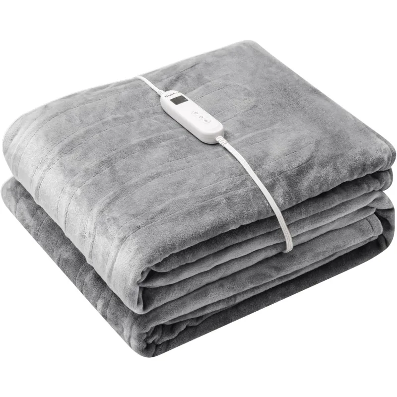 Foot Pocket Heated Blanket Electric Throw with 10 Heating Levels and 4 Timer Settings 4 Hours Auto Shut Off, Flannel