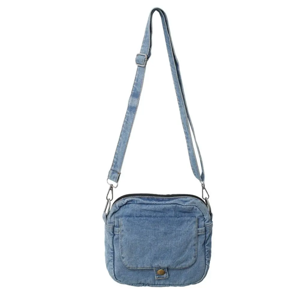 Denim Denim Crossbody Bag, cor azul clara, bolsa de compras suave, grande capacidade, alça de ombro ajustável