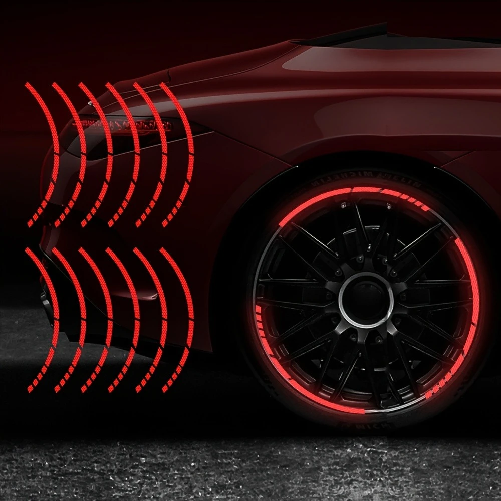 12PCS Reflective Car Wheel Stickers Tuning Enhance Nighttime Visibility and Safety Rim Stickers for Cars Motorcycles Bicycles