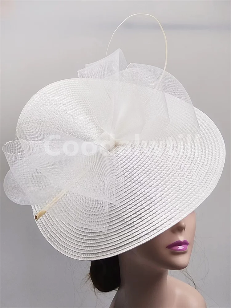 

White Big Wedding Fascinator Pillbox Hat Women Formal Party Church Headwear With Bow Ladies Wedding Fascinators Hat Headband