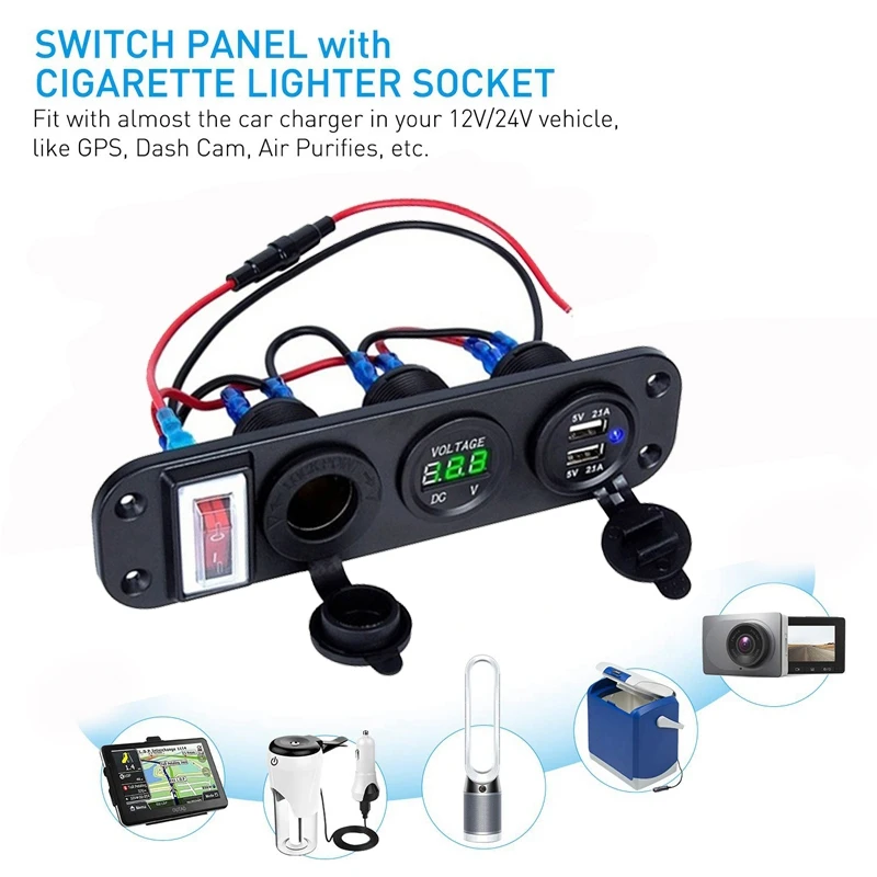 2X 4 In 1 Dual QC3.0 Power Charger C-Igarette Lighter Socket Digital Voltmeter With Rocker Switch Bluetooth Control