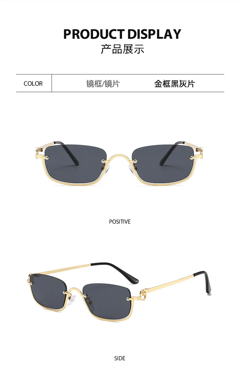 Modische Metall-Halbrahmen-Sonnenbrille, schmale, kleine Sonnenbrille, Hip-Hop, UV-beständig, Fahrrad-Sonnenbrille, Reisebrille – Detail 9