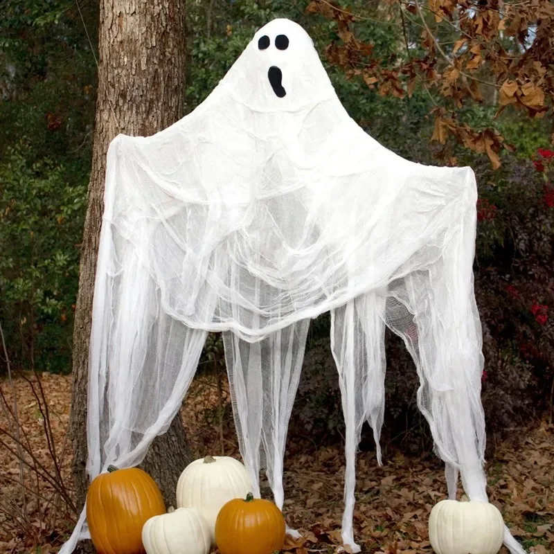 Halloween gruselige Stoff, weiße gruselige Gaze für im Freien hängende Spukhaus Party Wände Tür Eingang Innen, Party Dekor – Detail 2