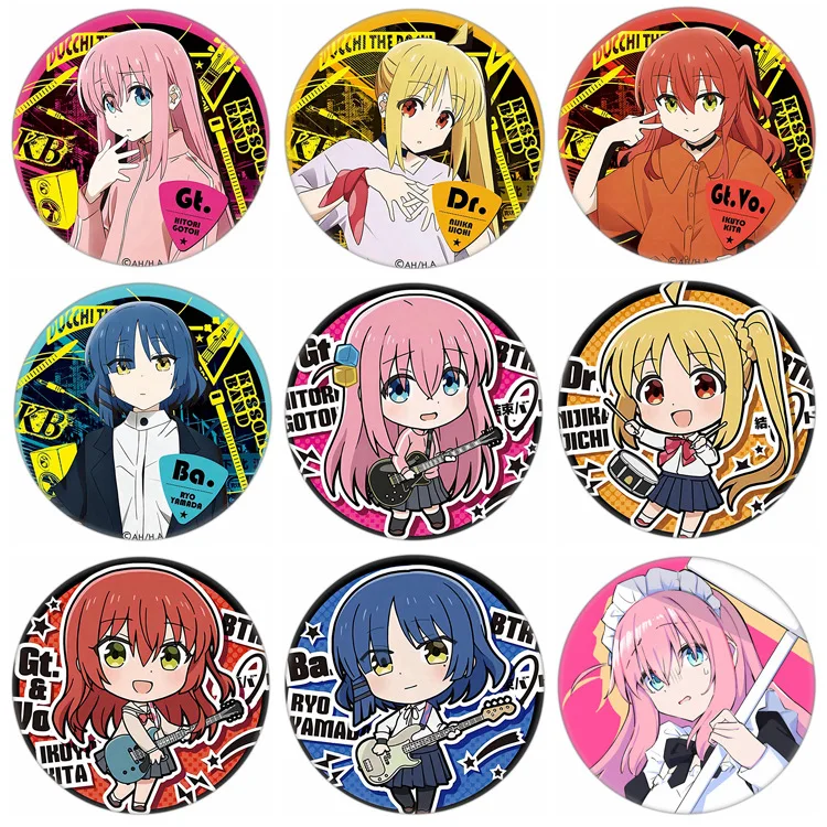 58mm Round Pins Anime Bocchi The Rock Badge Cartoon Character Ikuyo Ryo Hitori Brooches for Clothes Decor Gifts