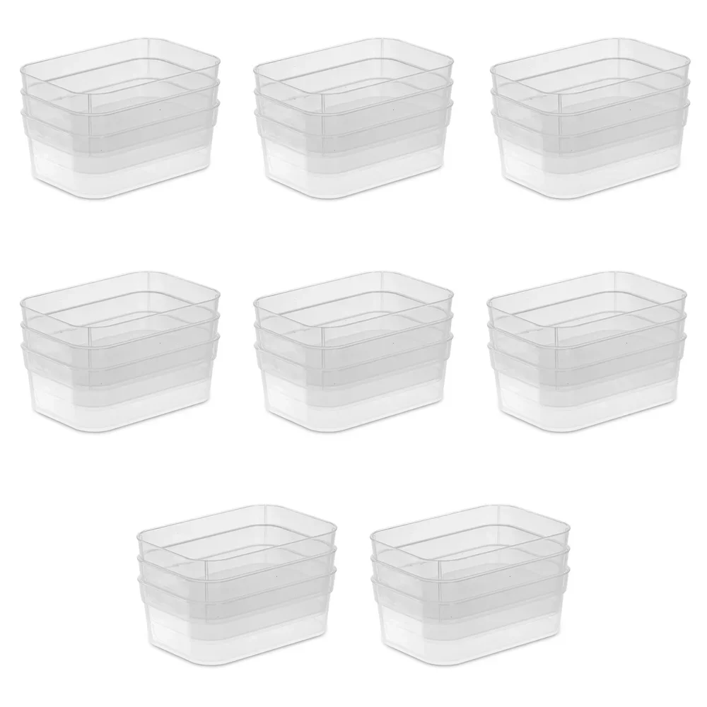 

Medium Clear Plastic Storage Trays Set of 3 Modular Organizer Bins Home Office Kitchen Bathroom Drawer