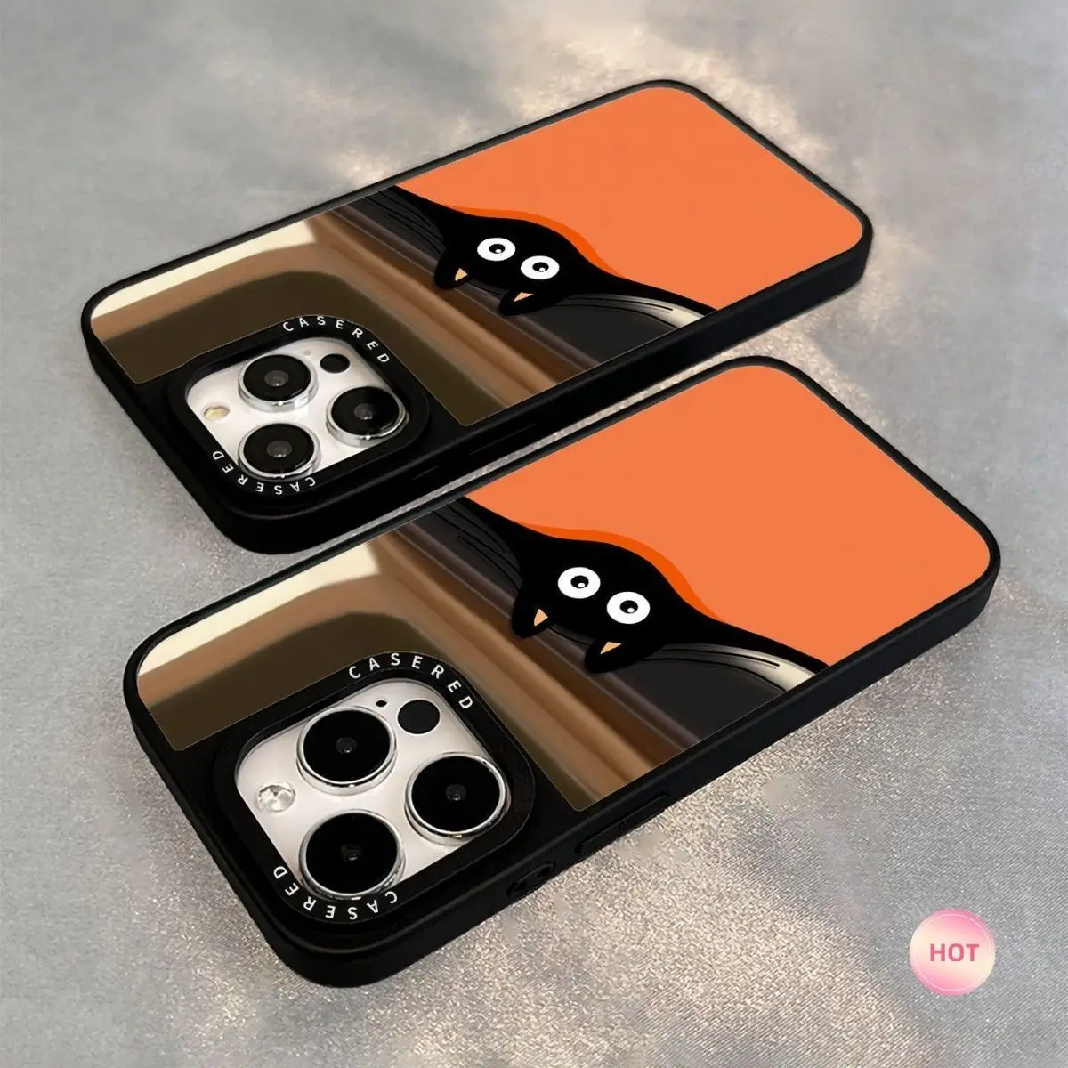 Coque de téléphone antichoc brillante effet miroir avec motif chat noir espionnant pour iPhone 13 14 15 16 17 Pro Max