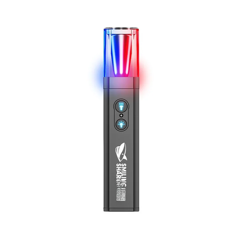 Smiling Shark Outdoor LED Torch, Super Bright Magnetic Rechargeable Flashlight with Red Blue Warning Light, Long Endurance