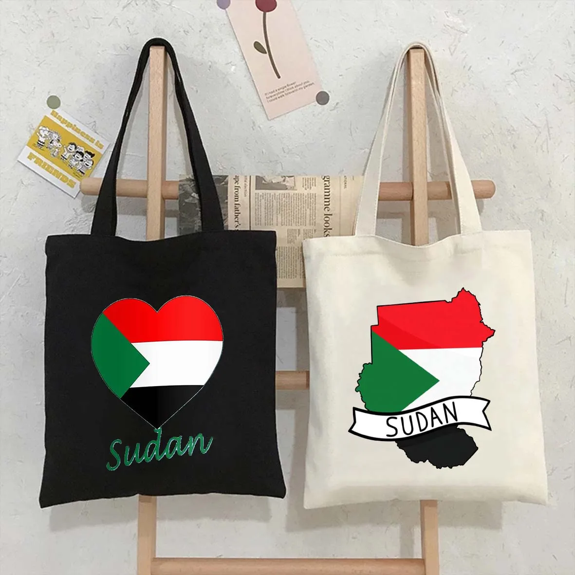 Love Sudan Map Heart Sudanese National Flag COUNTRY Arabic Men Women Shopping Shoulder Canvas Tote Bag Harajuku Shopper Handbags