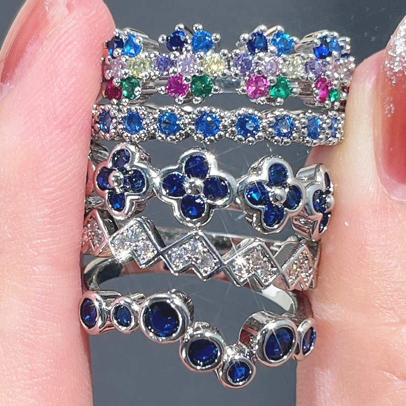Huitan Elegant Women Ring Minialist Silver Color Daily Inlaid Bright Multiple Colors Cubic Zirconia Stackable Delicate Jewelry