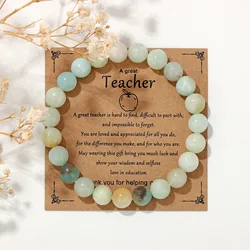 Amazonite Stone Bracelet With Card Farewell Gift For Teacher Friends Natural Tiger Eye Quartzs Gem Bangle Blessing Lucky Jewelry