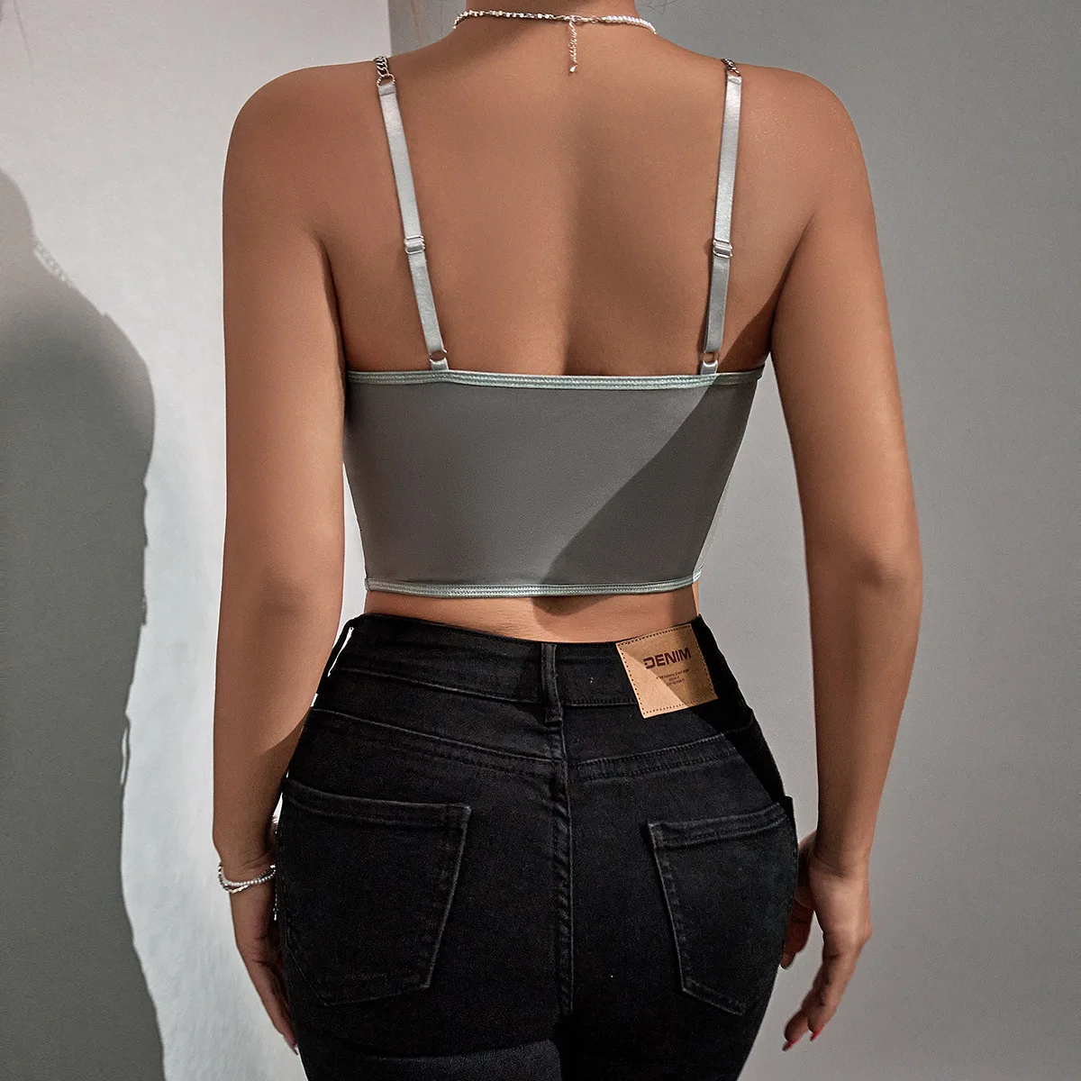 Women Chain Sling Corset Bustier Crop Tops Slim Sleeveless Lingerie Tank Top Fashion Y2k Boned Backless Tops Vest Short Camisole