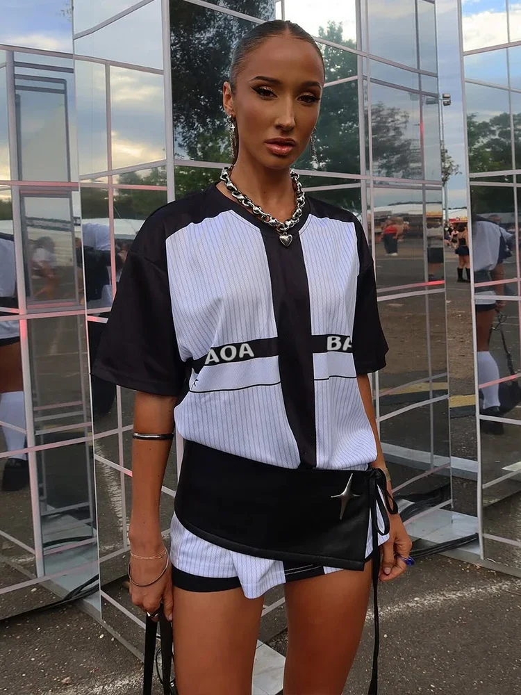 

Leosoxs повседневные спортивные футболки женские с v-образным вырезом с буквенным принтом в стиле пэчворк с круглым вырезом простые повседневные дикие уличные трендовые футболки для активного отдыха