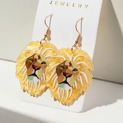 New Cartoon Lion Acrylic Print Drop Earrings for Women Funny Leo Animal Hanging Earring Fashion Party Jewelry Gifts