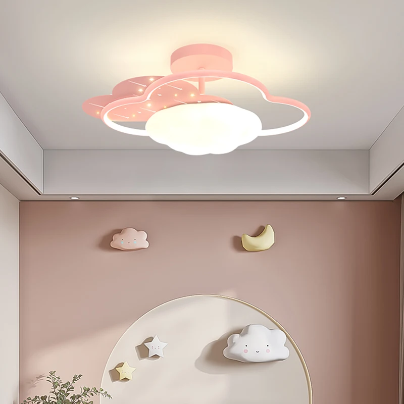 

Princess Pink White Cloud Chandelier Kids Room Girl Boy Bedroom Led Ceiling Lights Star Pendant Children Nursery Baby Decor Lamp