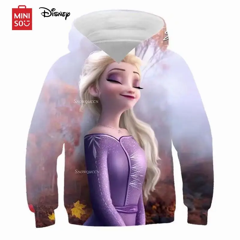 MINISO Disney Girls Frozen Children's Sweatshirt Anna Elsa Clothing Baby Boys Long Sleeve Pullover Toddler Sweater Autumn Hoodie