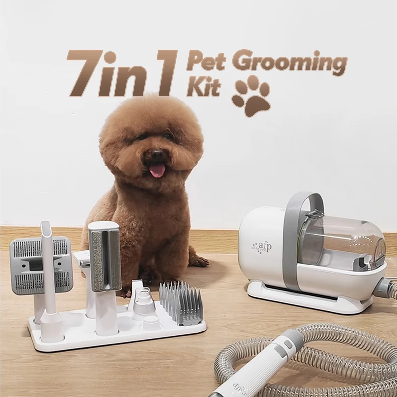 KINYU 7 In 1 Professional Cat Dog Hair Brush Trimmer Shaver Clipper Scissors Cleaner Tools Pet Grooming Kit With Vacuum Suction view 3
