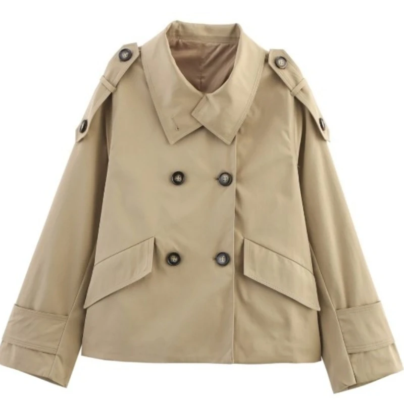 

Fall/Winter 2025 Design Sense Double-breasted Pleated Short Trench Coat Women's Jacket Coat